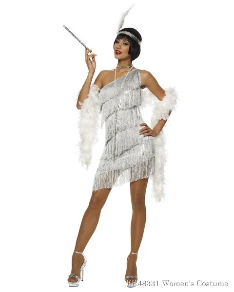 Sexy Dazzling Flapper Womens Costume Silver 3 Sexy Dazzling Flapper Womens Costume Silver